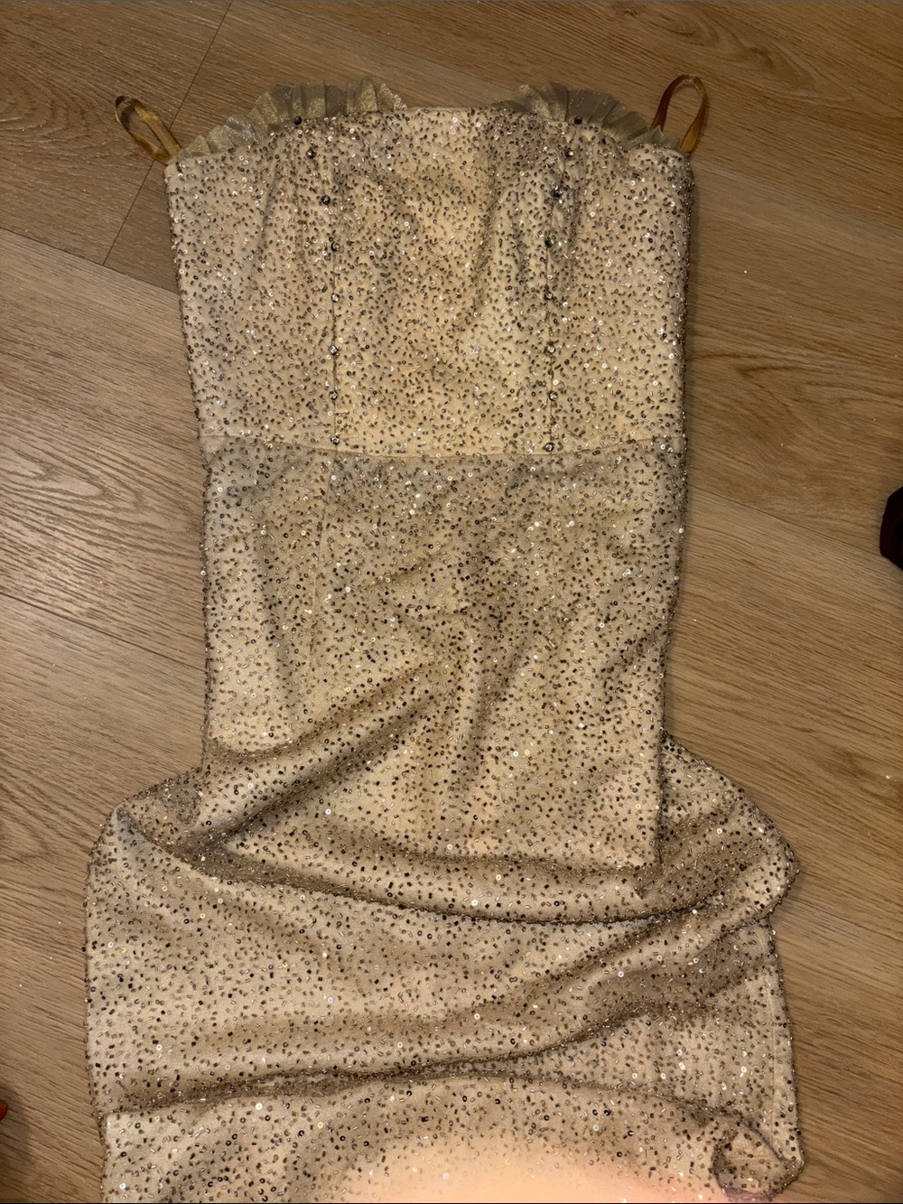 Strapless Sparkle Mini Dress in Champagne